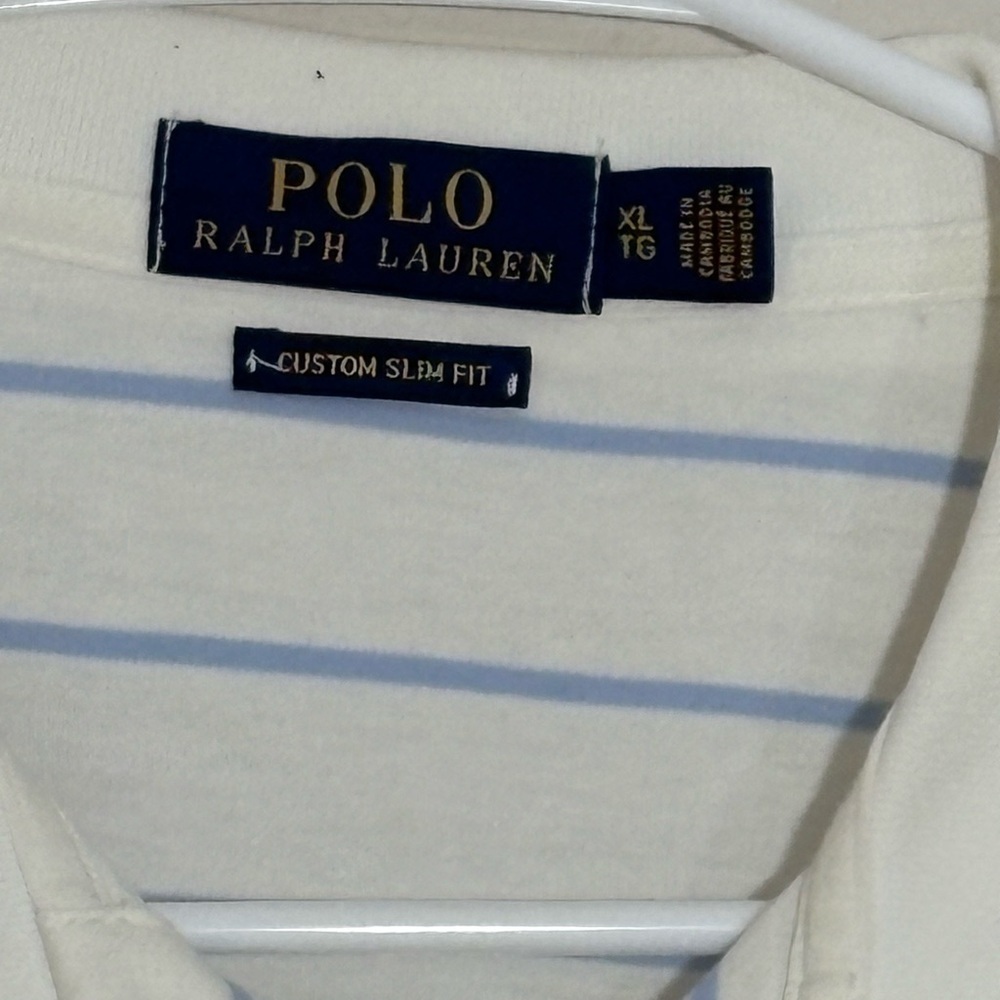 Polo Ralph Lauren Shirt Mens Size XL TG Striped White Blue Short Sleeve Slim Fit - Picture 5 of 7